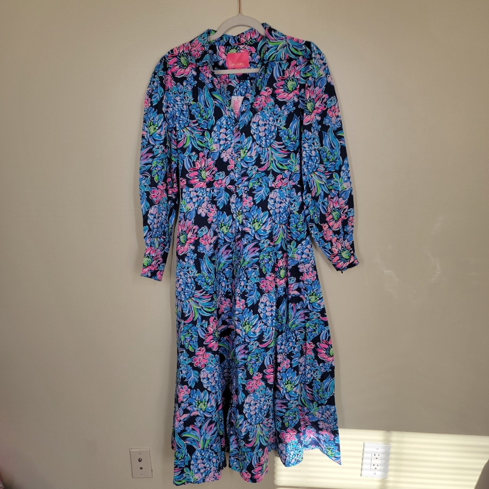 NWT Mira stretch shirt dress high tide navy pineapple paradise size 6 - Picture 4 of 10